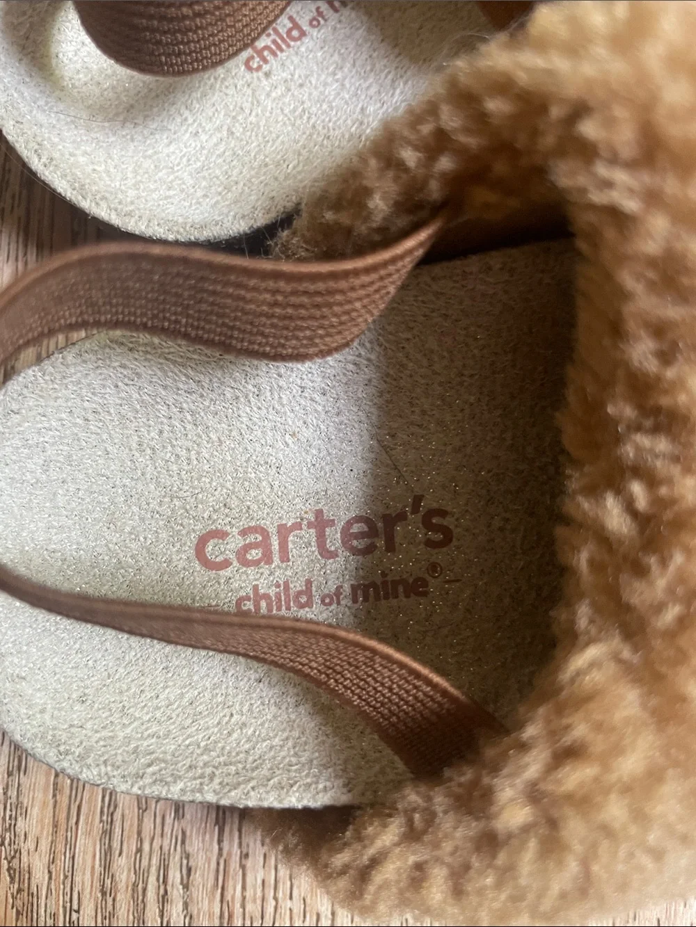 Carters Slipper Faux Shearling Elastic Strap 6-12M Cozy Footwear